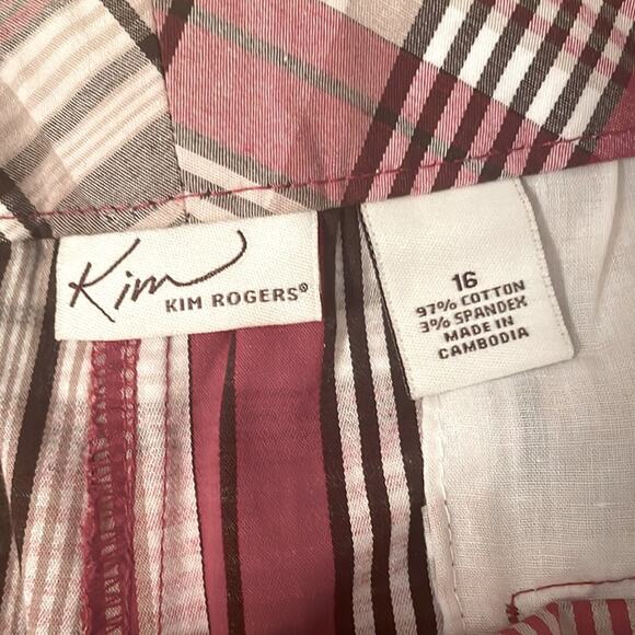 Women’s shorts by Kim Rogers size 16, NWT Red White, Taupe, Brown Plaid - Picture 7 of 11